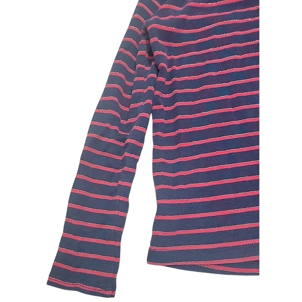 OshKosh Bgosh Girls Navy Red Striped Metallic‎ Sparkle Turtleneck Top Size 7